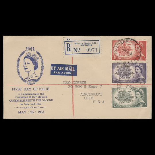 Australia 1953 Coronation first day cover, MALVERN SOUTH