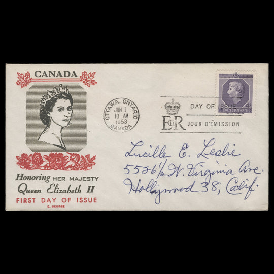 Canada 1953 (FDC) 4c Coronation, OTTAWA