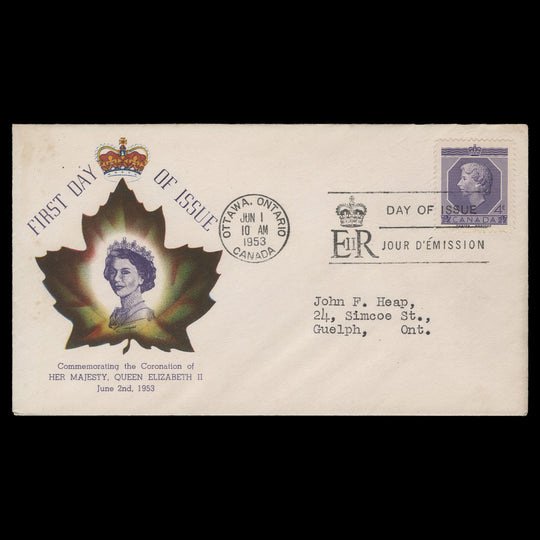 Canada 1953 (FDC) 4c Coronation, OTTAWA