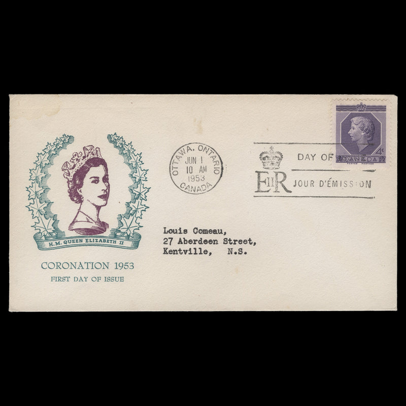 Canada 1953 (FDC) 4c Coronation, OTTAWA