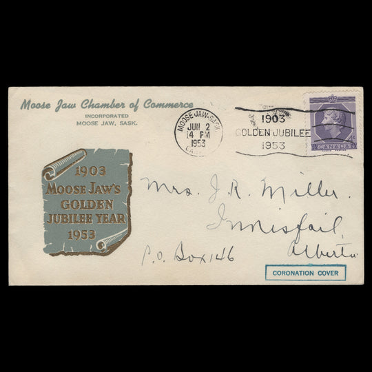 Canada 1953 Coronation day cover, MOOSE JAW