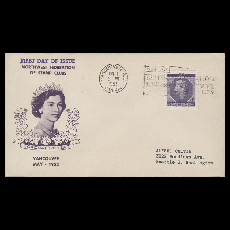 Canada 1953 (FDC) 4c Coronation, VANCOUVER