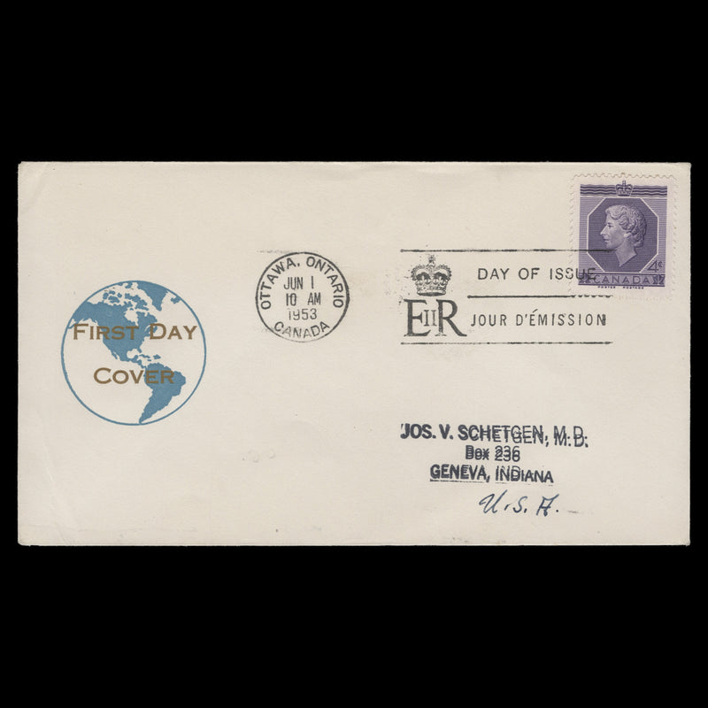 Canada 1953 (FDC) 4c Coronation, OTTAWA