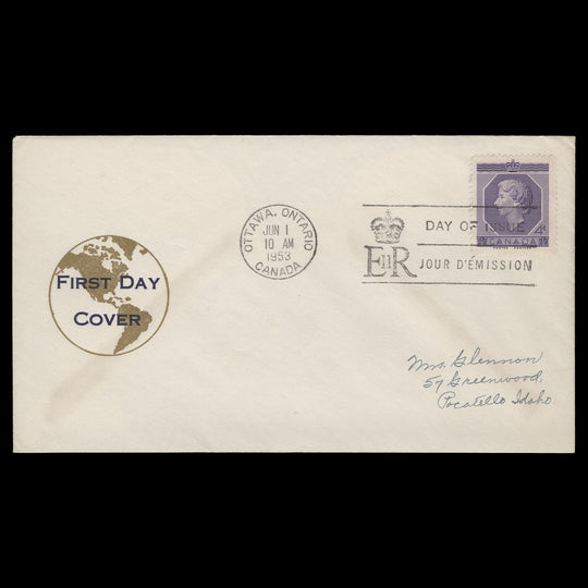 Canada 1953 (FDC) 4c Coronation, OTTAWA
