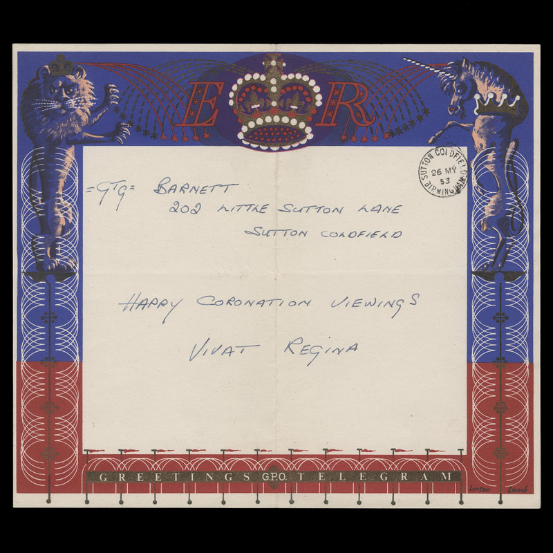 Great Britain 1953 Coronation Greetings First Day Telegram