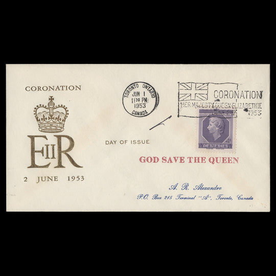 Canada 1953 (FDC) 4c Coronation, TORONTO