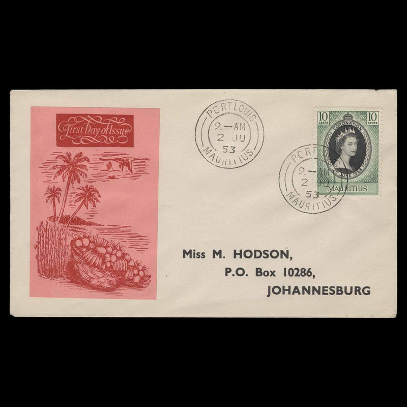 Mauritius 1953 (FDC) 10c Coronation, PORTLOUIS