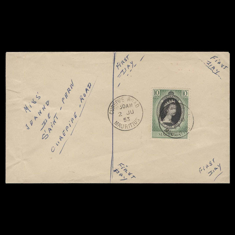 Mauritius 1953 (FDC) 10c Coronation, CUREPIPE ROAD