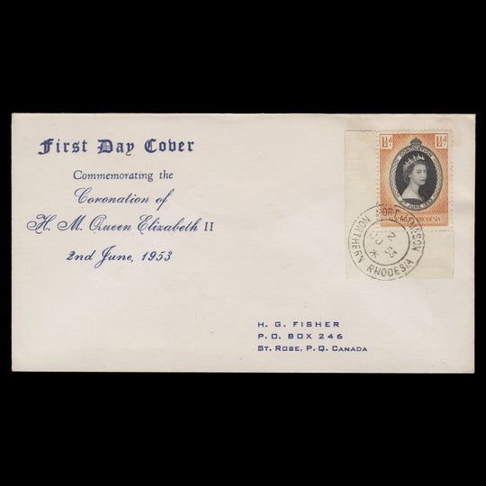 Northern Rhodesia 1953 (FDC) 1½d Coronation, FORT JAMESON