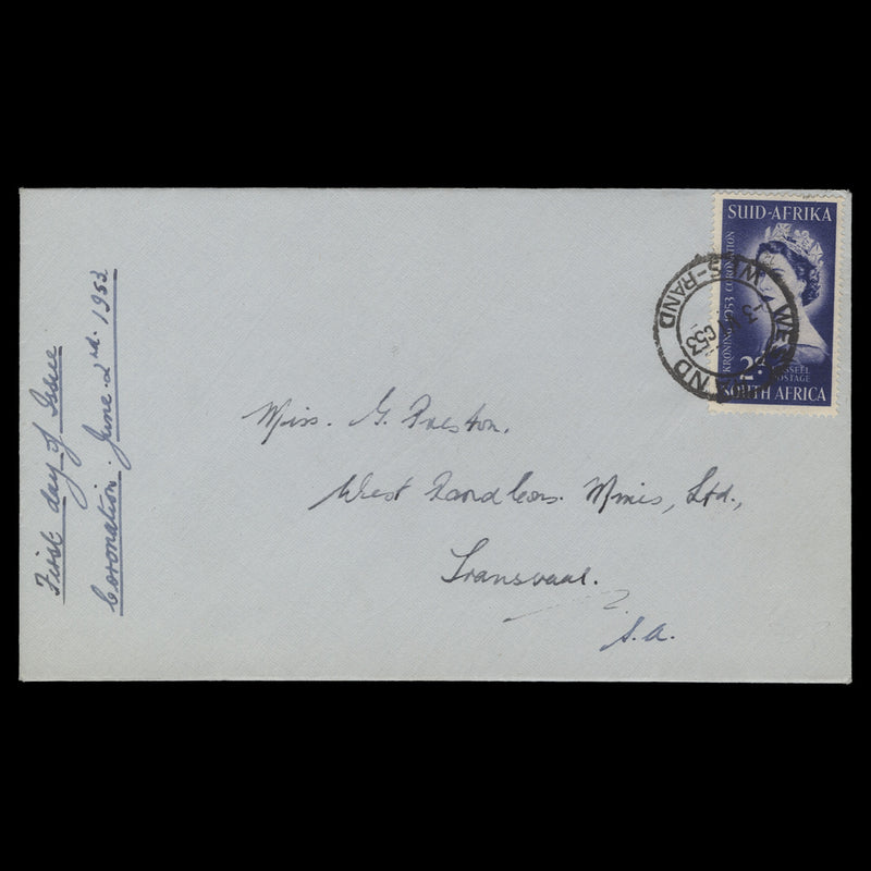 South Africa 1953 (FDC) 2d Coronation, WEST RAND