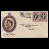 Malaya 1953 (FDC) 10c Coronation singles, SINGAPORE