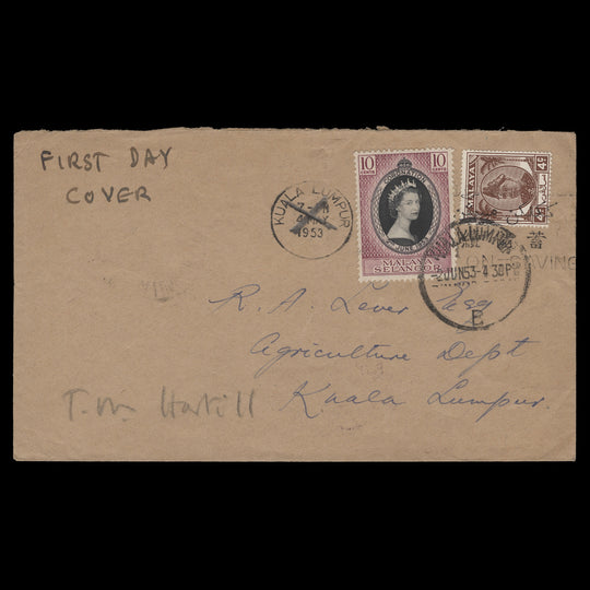 Selangor 1953 (FDC) 10c Coronation, KUALA LUMPUR