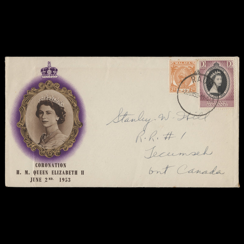 Pahang 1953 (FDC) 10c Coronation, RAUB