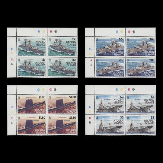 Pitcairn Islands 1993 (MNH) Royal Navy Vessels traffic light/plate blocks