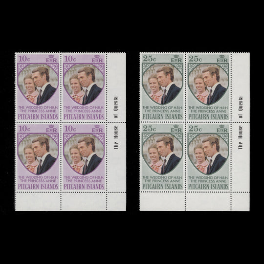 Pitcairn Islands 1973 (MNH) Royal Wedding imprint blocks