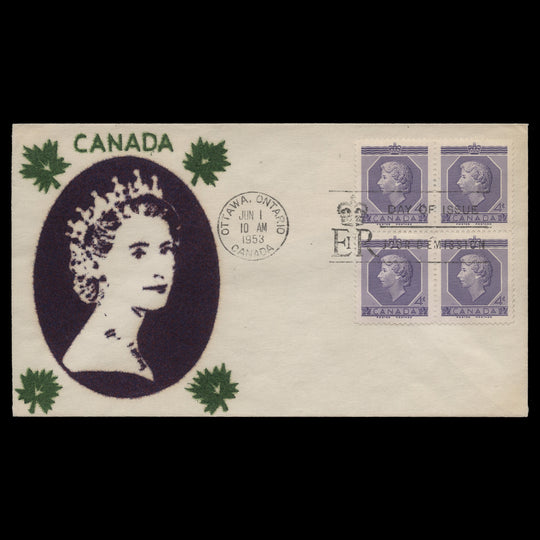 Canada 1953 (FDC) 4c Coronation block, OTTAWA