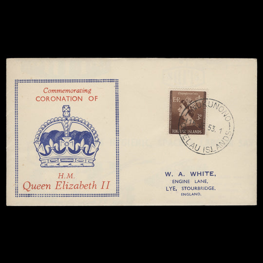 Tokelau 1953 (FDC) 3d Coronation, NUKUNONO