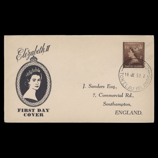 Tokelau 1953 (FDC) 3d Coronation, NUKUNONO