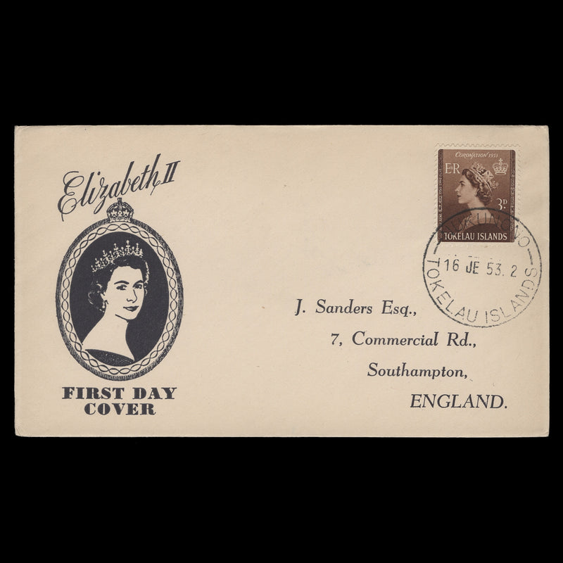 Tokelau 1953 (FDC) 3d Coronation, NUKUNONO