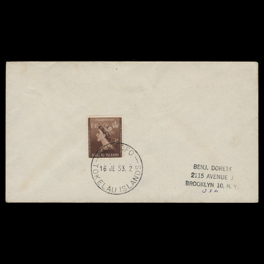 Tokelau 1953 (FDC) 3d Coronation, FAKAOFO