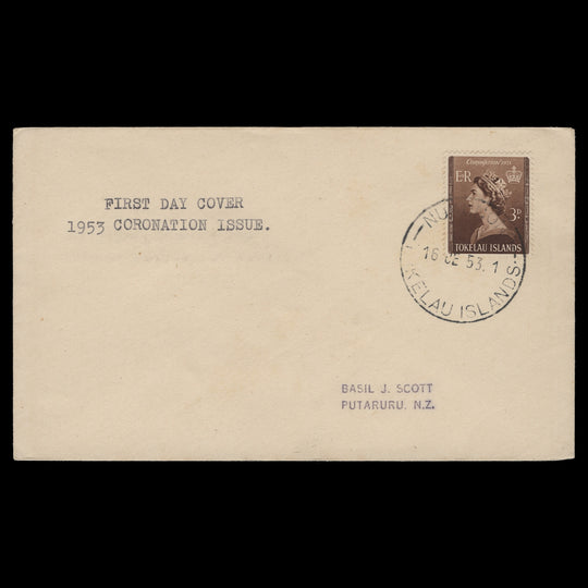 Tokelau 1953 (FDC) 3d Coronation, NUKUNONO