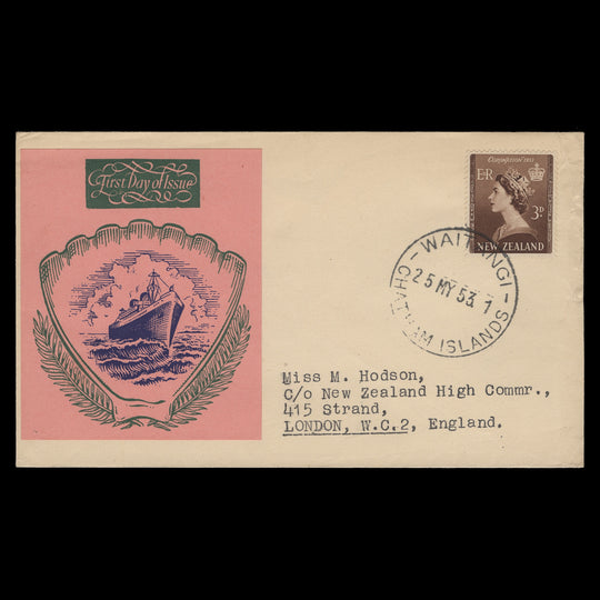 New Zealand 1953 (FDC) 3d Coronation, WAITANGI