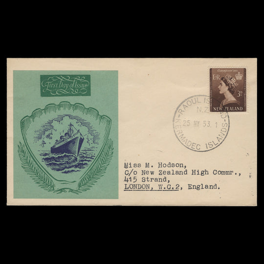 New Zealand 1953 (FDC) 3d Coronation, RAOUL ISLAND
