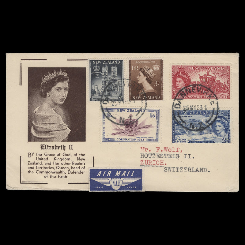 New Zealand 1953 Coronation first day cover, DANNEVIRKE