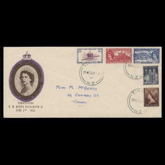 New Zealand 1953 Coronation first day cover, TIMARU
