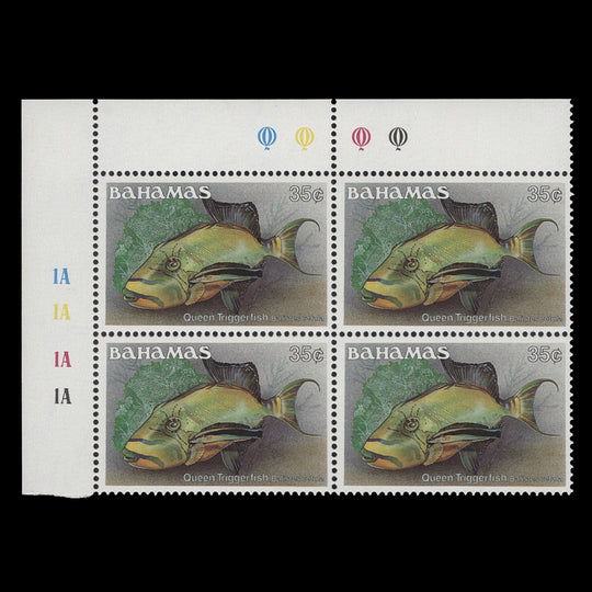 Bahamas 1986 (MNH) 35c Queen Triggerfish traffic light/plate 1A–1A–1A–1A block