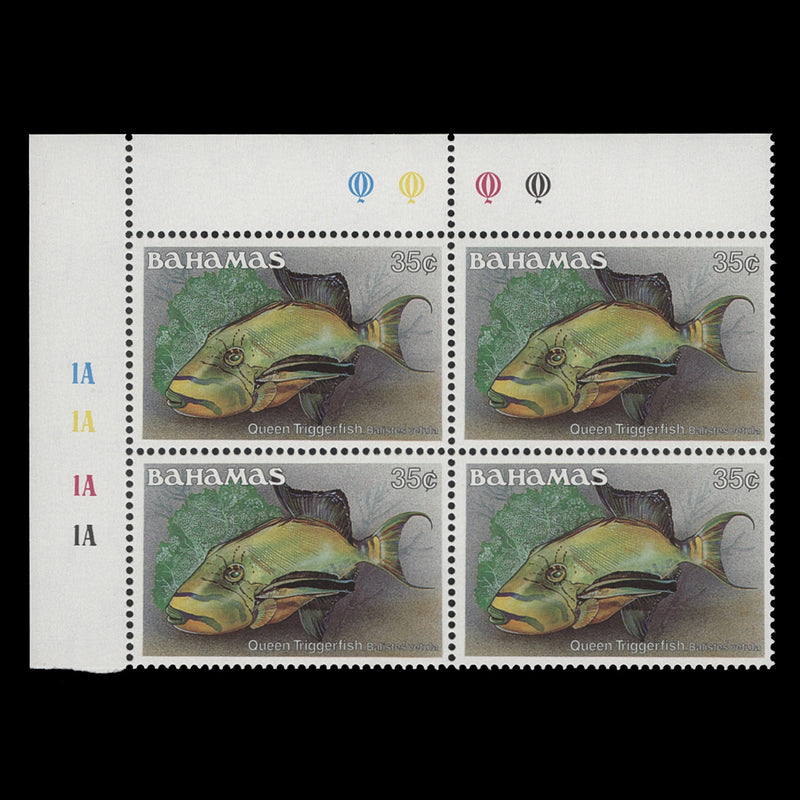 Bahamas 1986 (MNH) 35c Queen Triggerfish traffic light/plate 1A–1A–1A–1A block