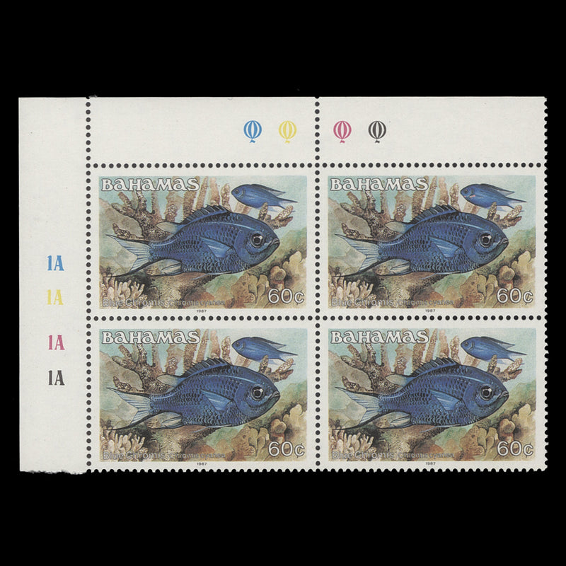 Bahamas 1987 (MNH) 60c Blue Chromis traffic light/plate 1A–1A–1A–1A block