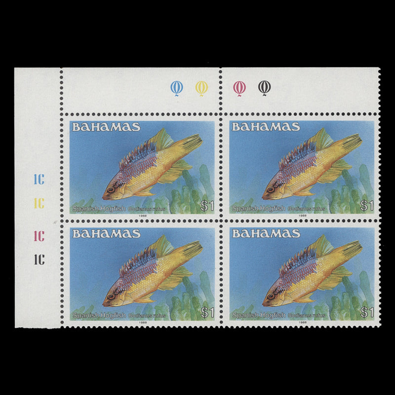Bahamas 1988 (MNH) $1 Spanish Hogfish traffic light/plate 1C–1C–1C–1C block