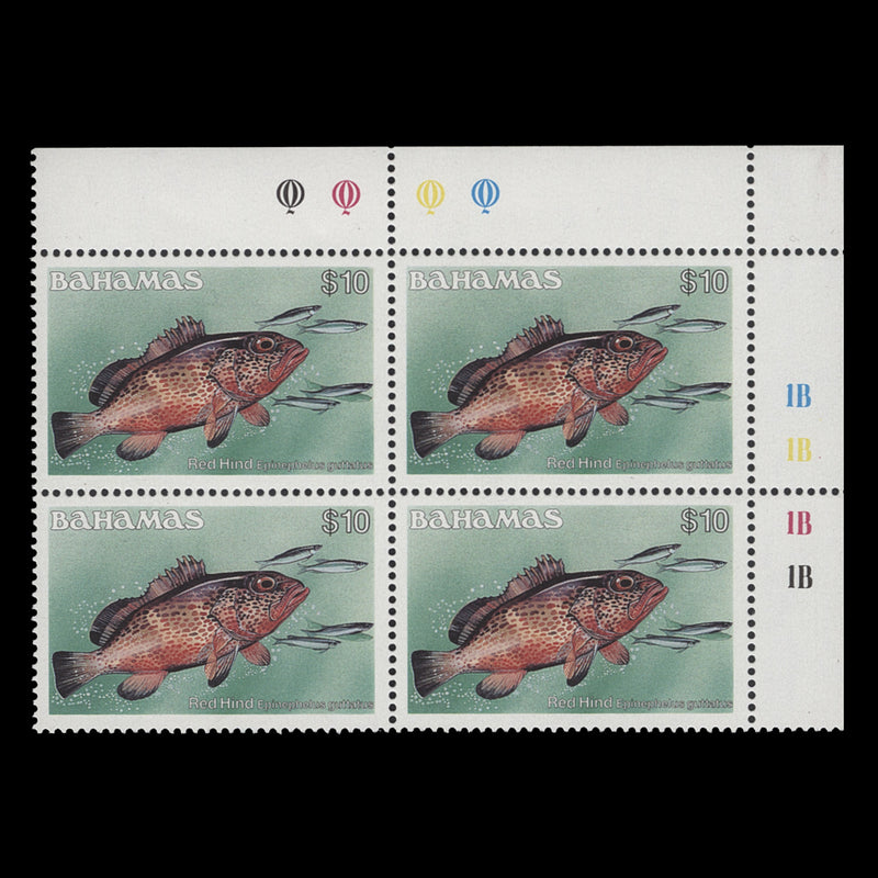 Bahamas 1987 (MNH) $10 Red Hind traffic light/plate 1B–1B–1B–1B block
