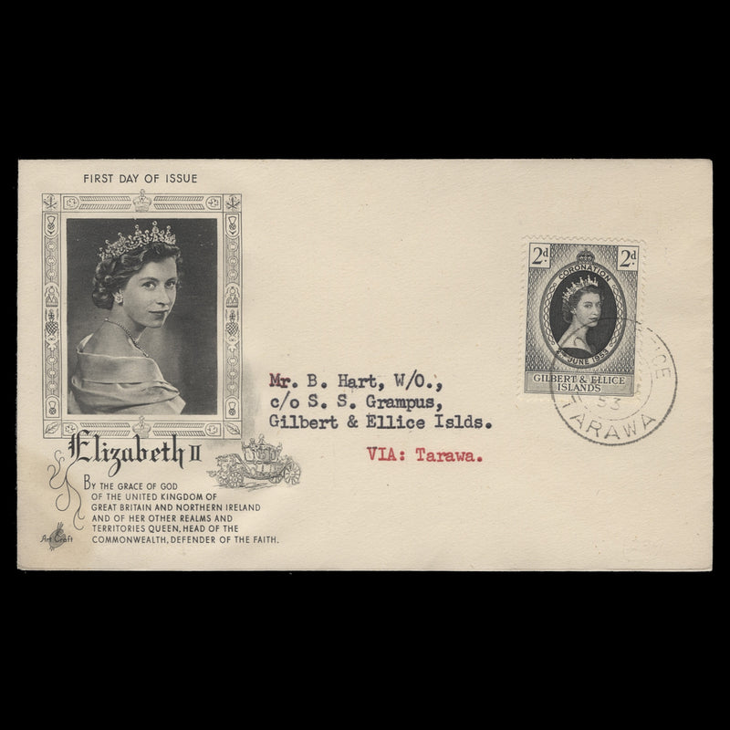 Gilbert & Ellice Islands 1953 (FDC) 2d Coronation, TARAWA