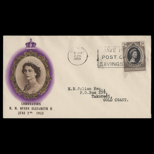 Gold Coast 1953 (FDC) 2d Coronation, TAKORADI