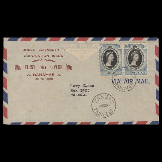 Bahamas 1953 (FDC) 6d Coronation pair, NASSAU