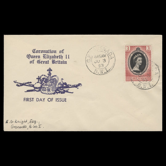 Grenada 1953 (FDC) 3c Coronation, GPO