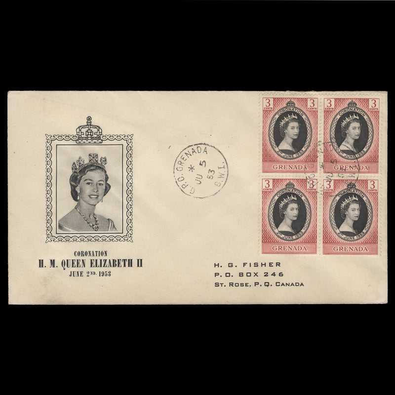 Grenada 1953 (Used) 3c Coronation block, GPO