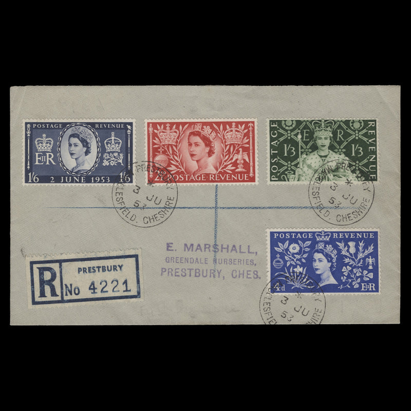 Great Britain 1953 Coronation first day cover, PRESTBURY