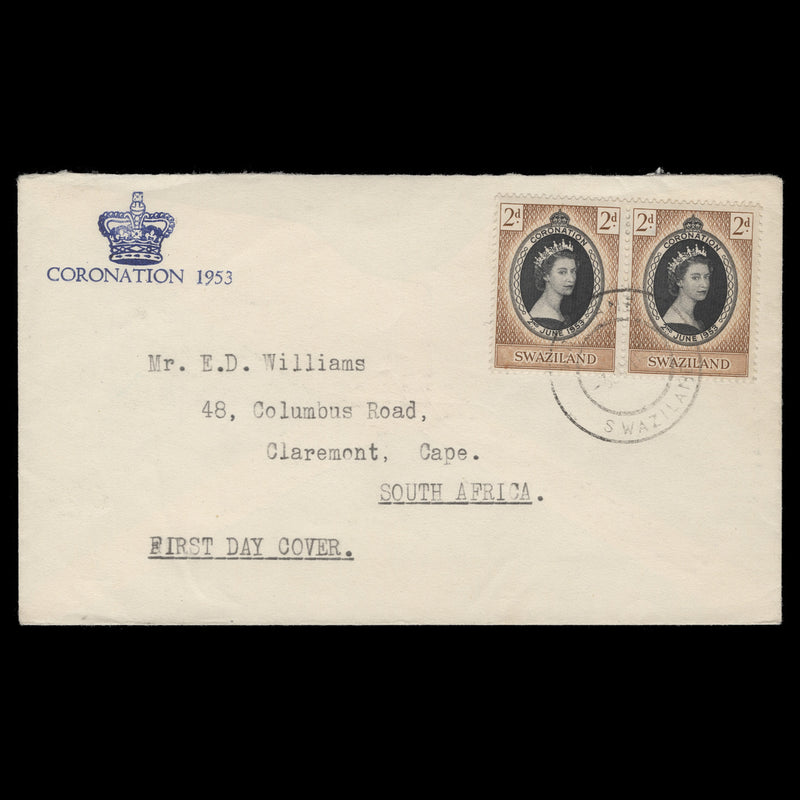 Swaziland 1953 (FDC) 2d Coronation pair, MBABANE