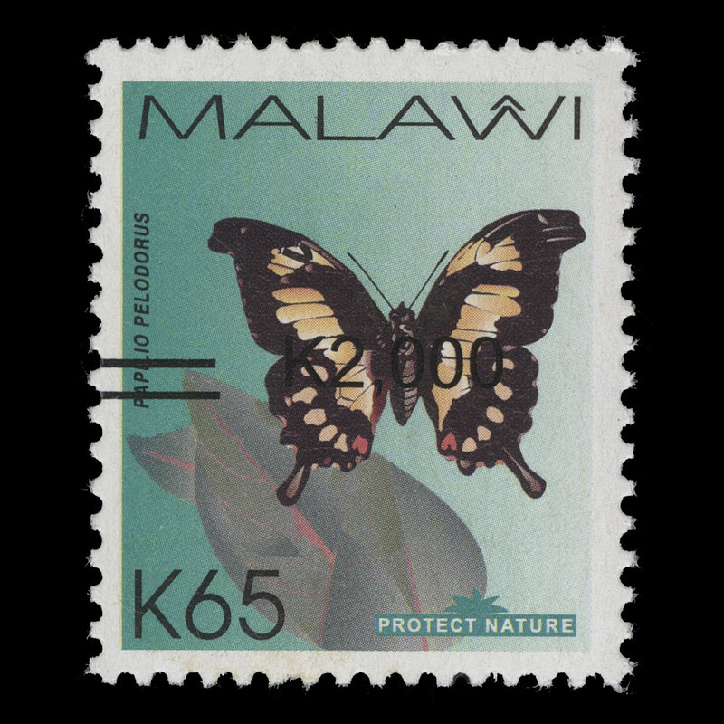 Malawi 2018 (Variety) K2000/K65 Papilio Pelodorus with wrong surcharge