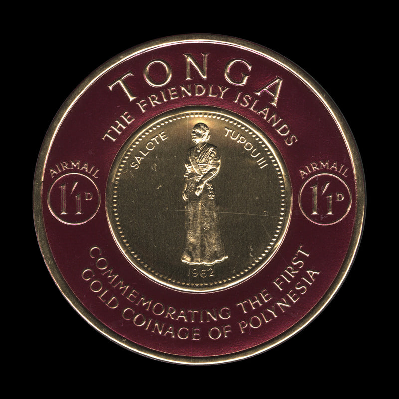 Tonga 1963 (Trial) 1s1d Gold Coinage Commemoration, bright purple border