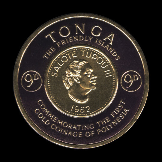 Tonga 1963 (Trial) 9d Gold Coinage Commemoration, violet border