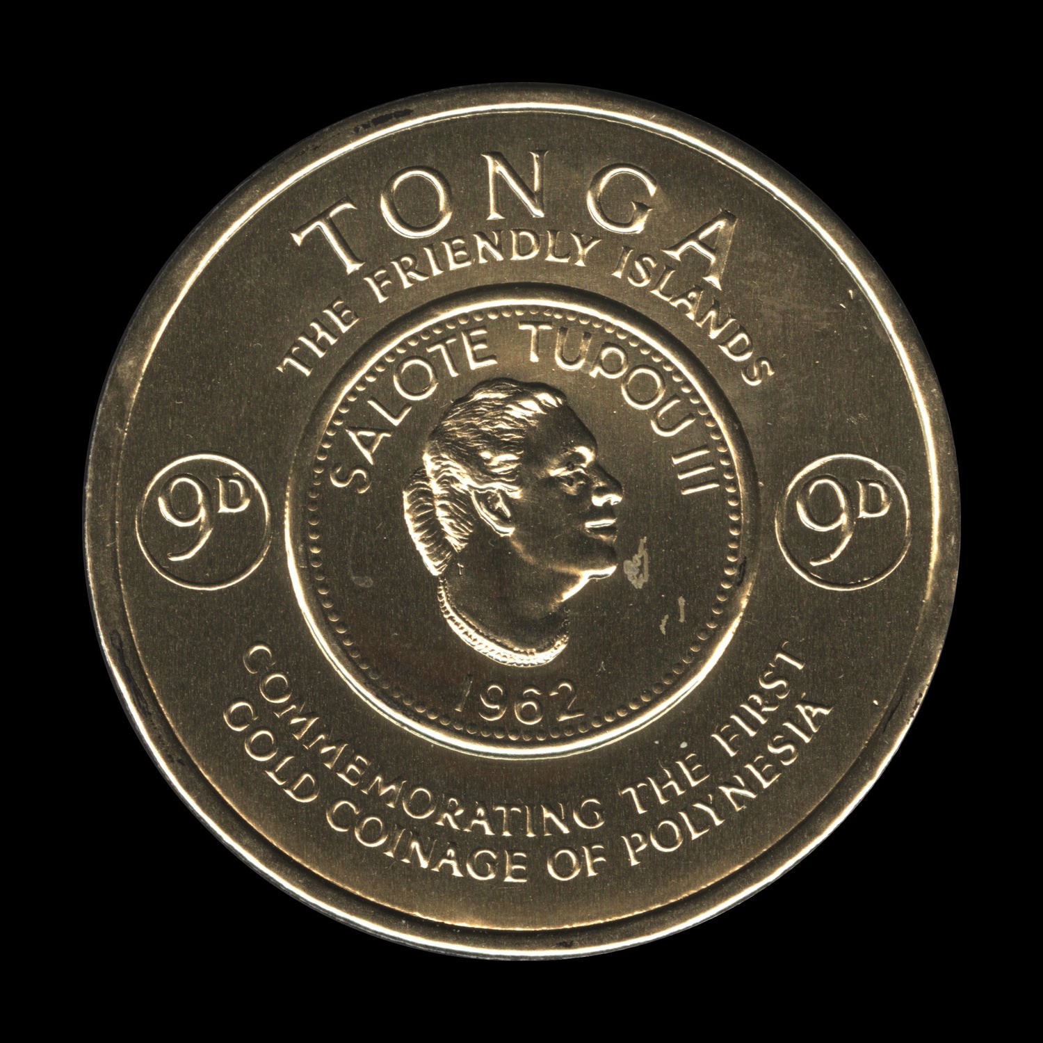Tonga 1963 (Proof) 9d Gold Coinage Commemoration, die I – ZEBOOSE.COM