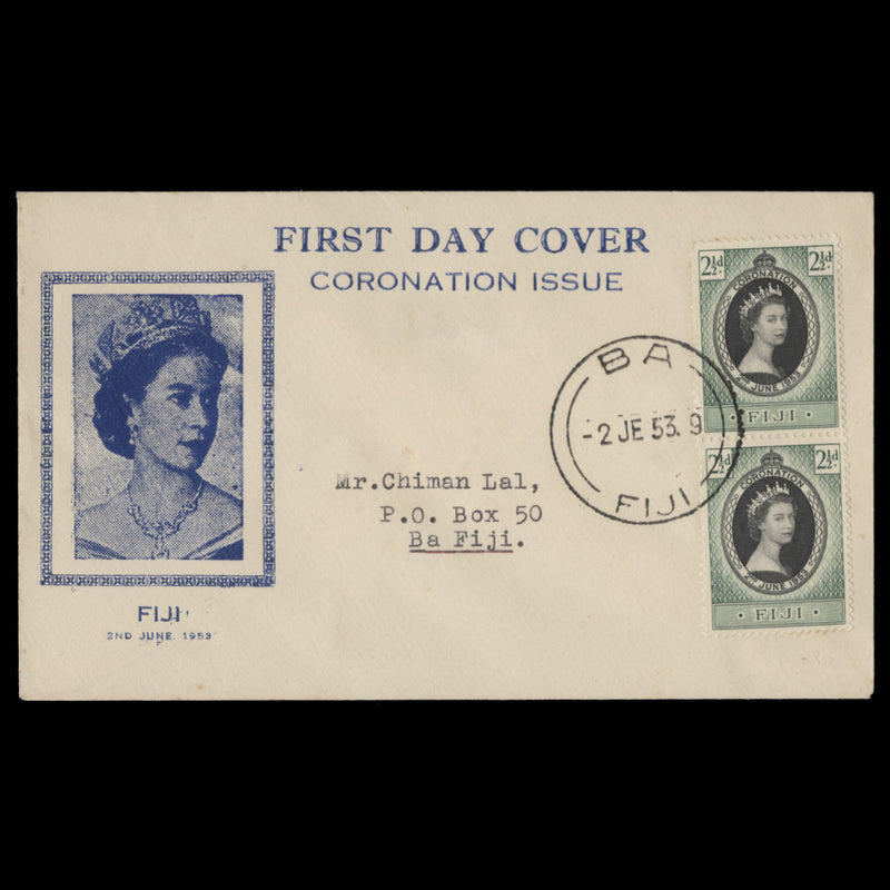 Fiji 1953 (FDC) 2½d Coronation pair, BA