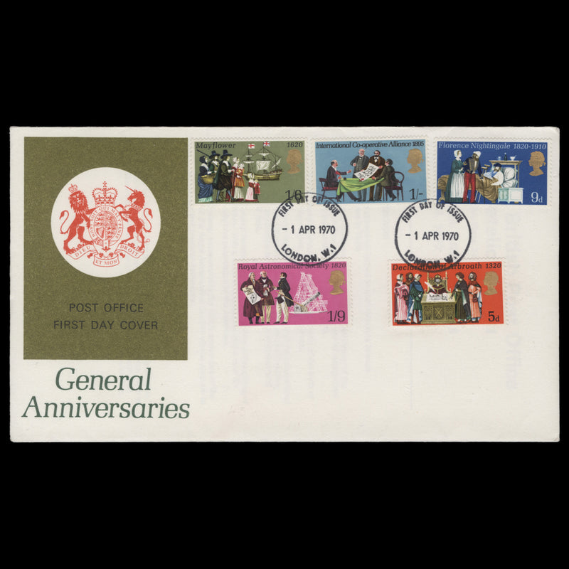Great Britain 1970 General Anniversaries first day cover, LONDON W1