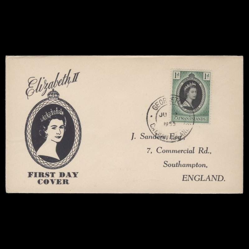 Cayman Islands 1953 (FDC) 1d Coronation, GEORGETOWN