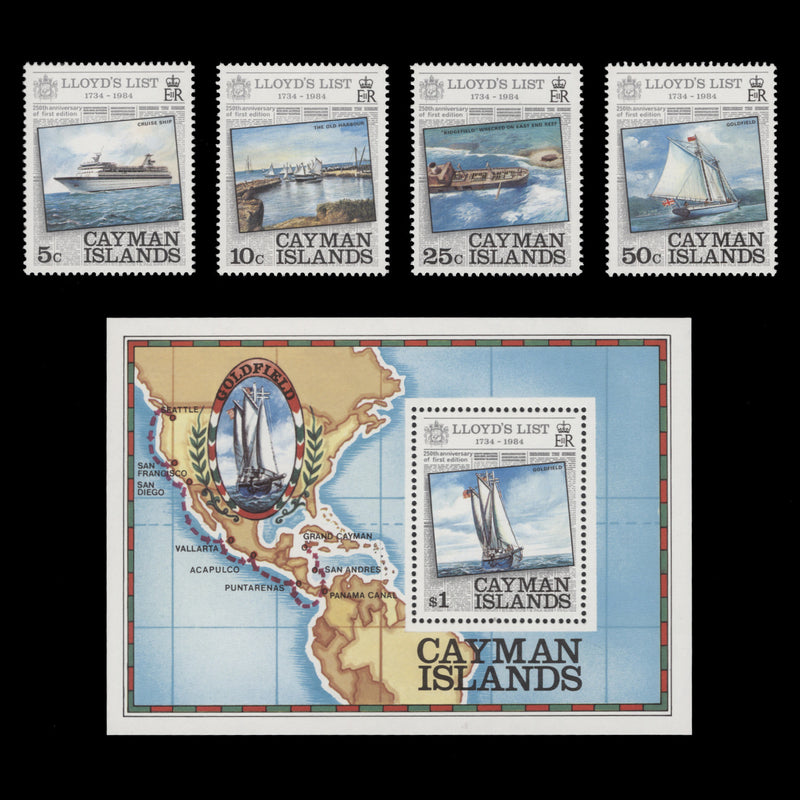 Cayman Islands 1984 (MNH) Lloyd's List Anniversary set and miniature sheet