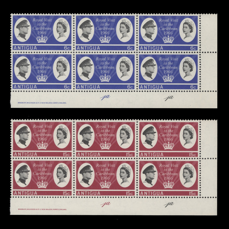 Antigua 1966 (MNH) Royal Visit to the Caribbean imprint/plate blocks